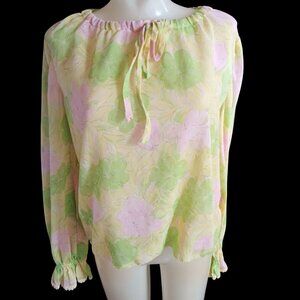 True Vintage Women's Medium Peasant Blouse Top 1970s Festival Sheer Thin 1of1